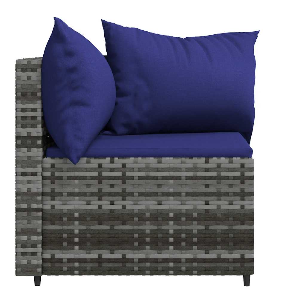 Sofás de canto p/ jardim c/ almofadões 2 pcs vime PE cinzento