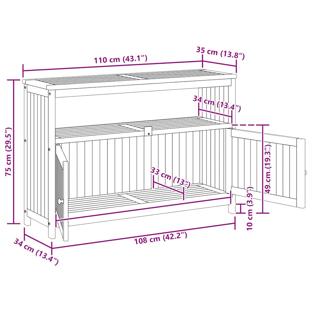 Mesa consola para jardim 110x35x75 cm madeira de acácia maciça