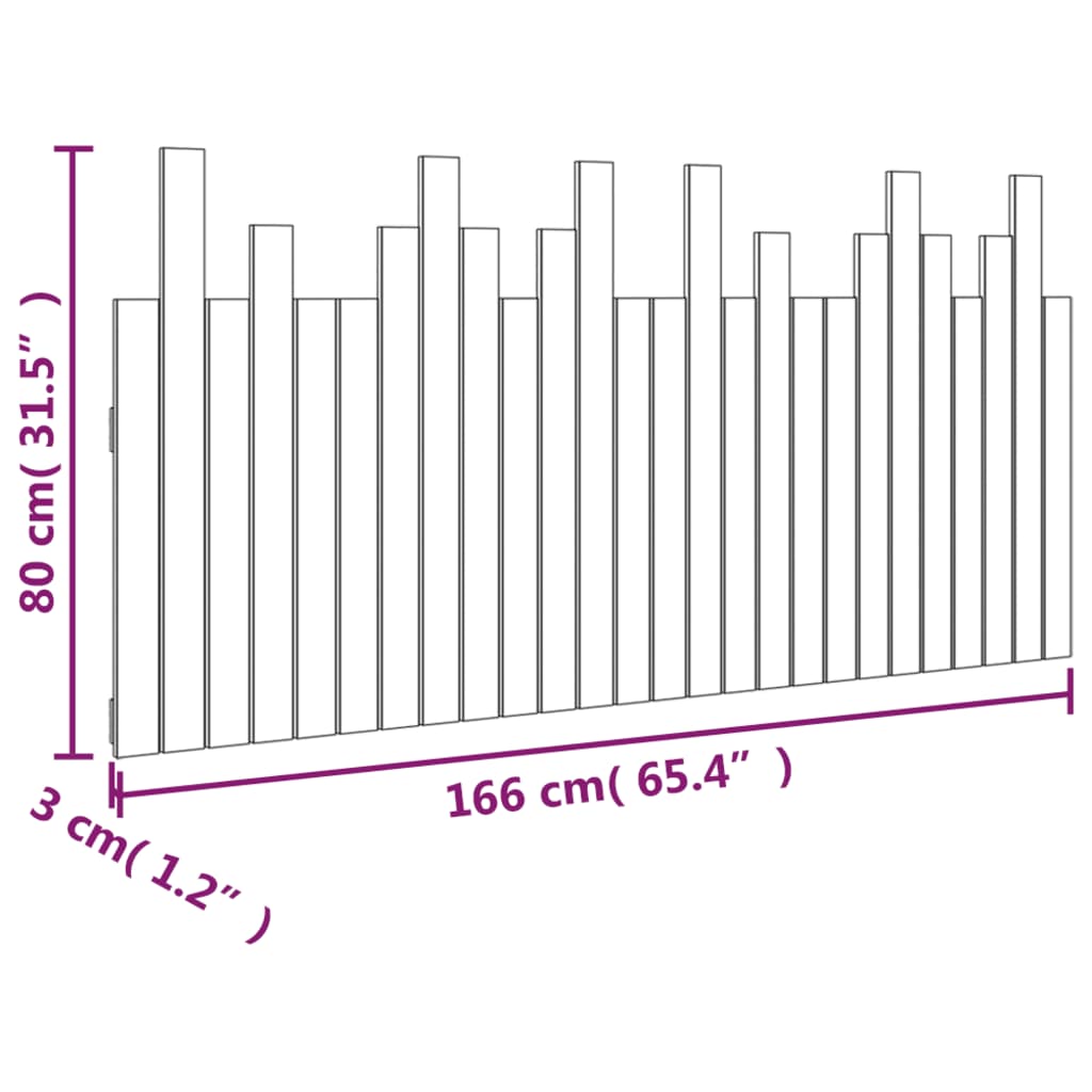 Cabeceira de parede 166x3x80 cm madeira de pinho maciça preto