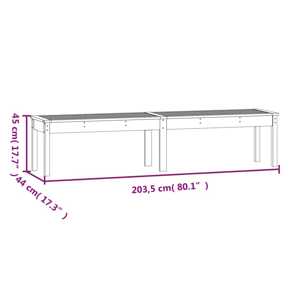 Banco de jardim com 2 lugares 203,5x44x45cm pinho maciço branco