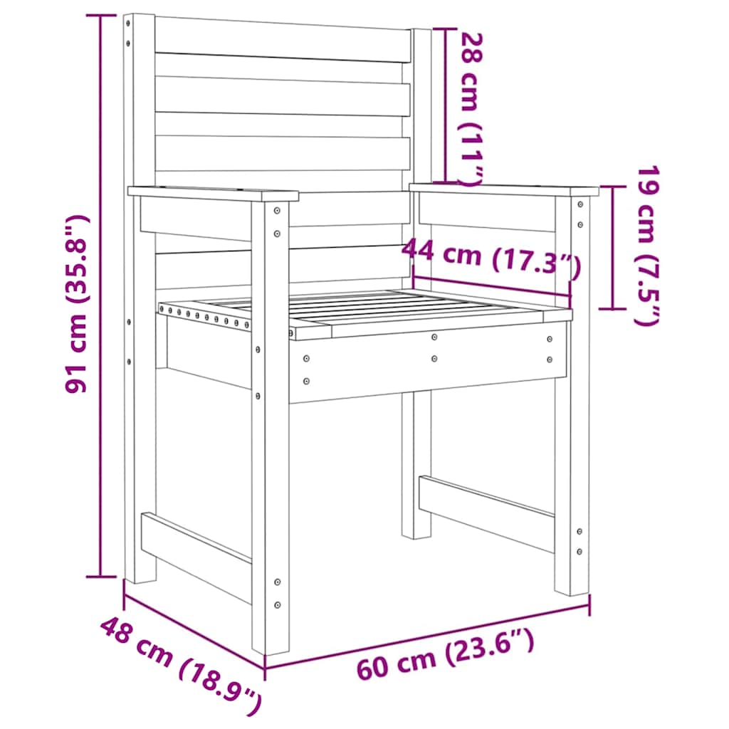 Cadeiras de jardim 2 pcs 60x48x91 cm pinho maciço