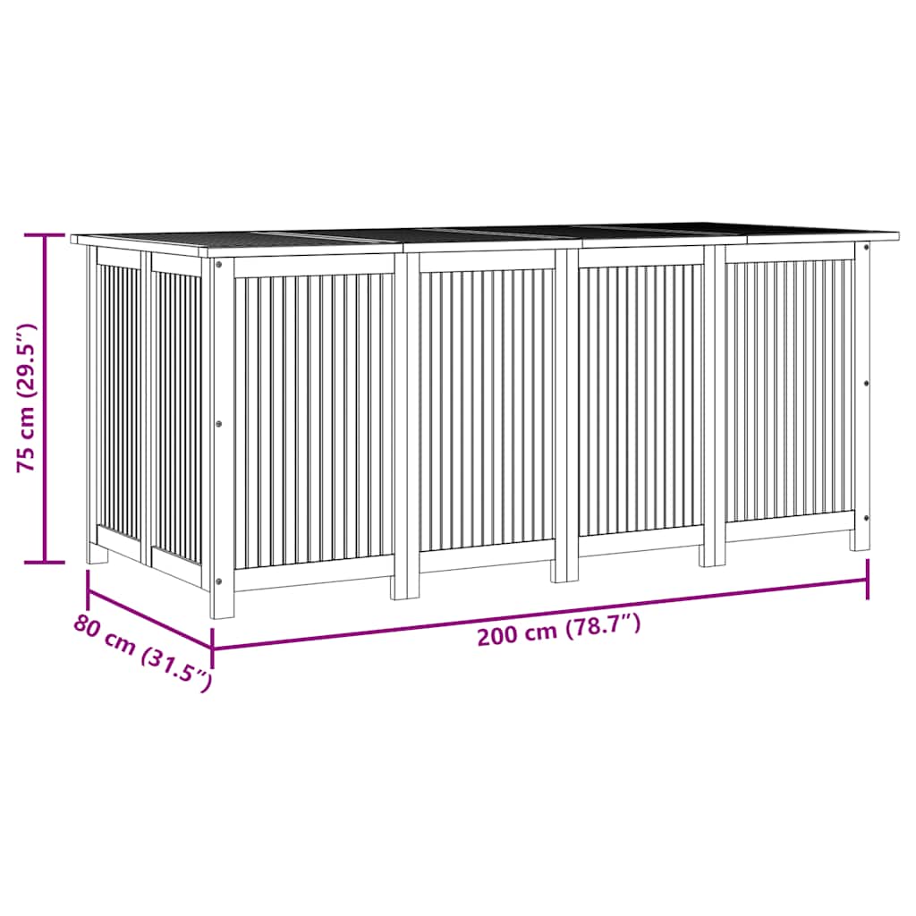 Caixa de arrumação para jardim 200x80x75 cm acácia maciça