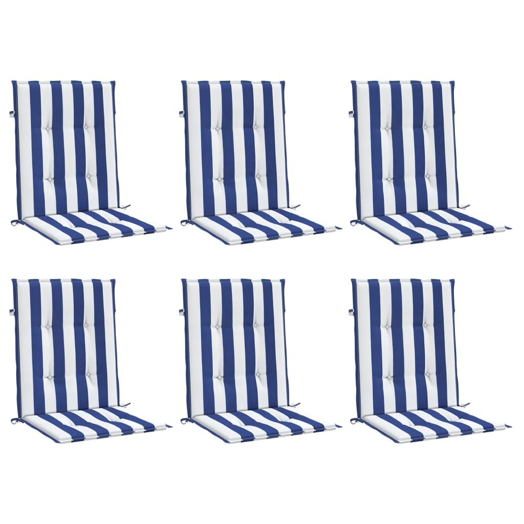 Almofadões cadeira encosto baixo 6pcs tecido riscas azul/branco