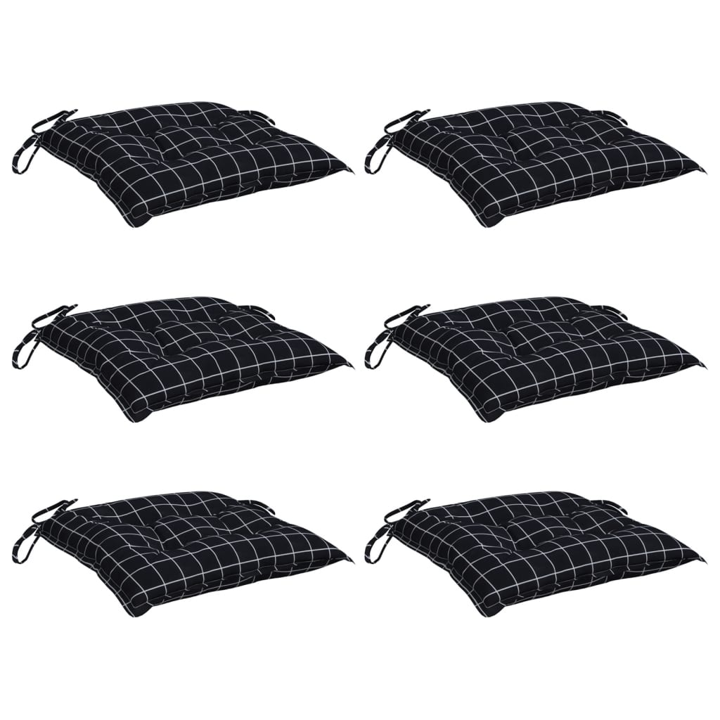 Almofadões para cadeira 6 pcs 40x40x7 cm tecido xadrez preto
