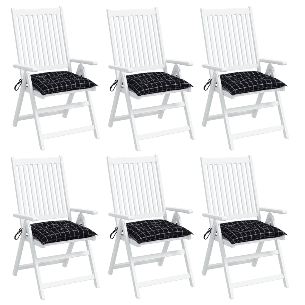 Almofadões para cadeira 6 pcs 40x40x7 cm tecido xadrez preto