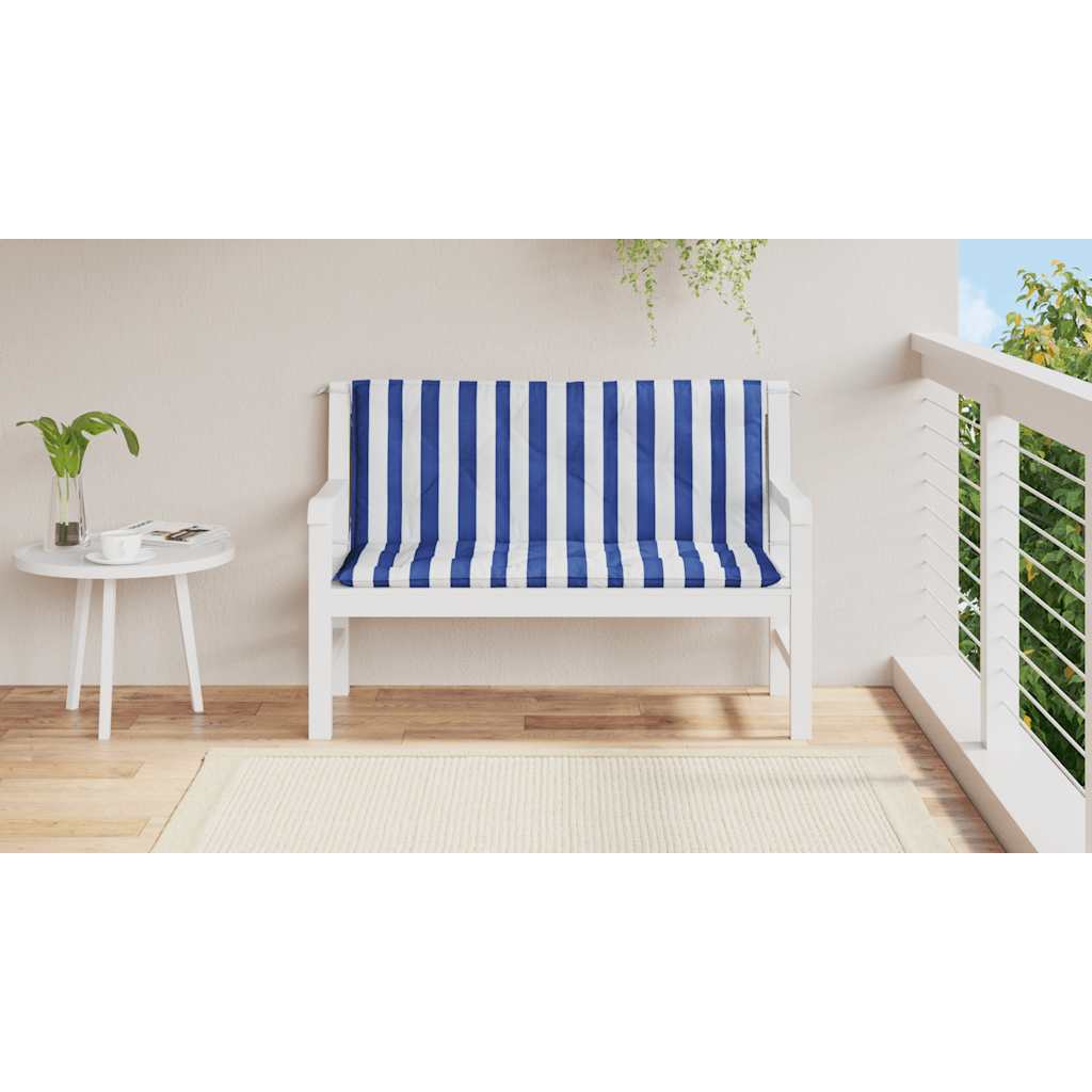 Almofadões p/ banco jardim 2 pcs 120x50x7 cm tecido azul/branco