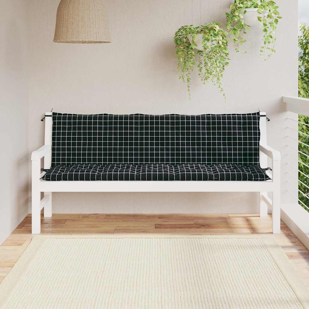 Almofadões p/ banco de jardim 2 pcs tecido oxford xadrez preto