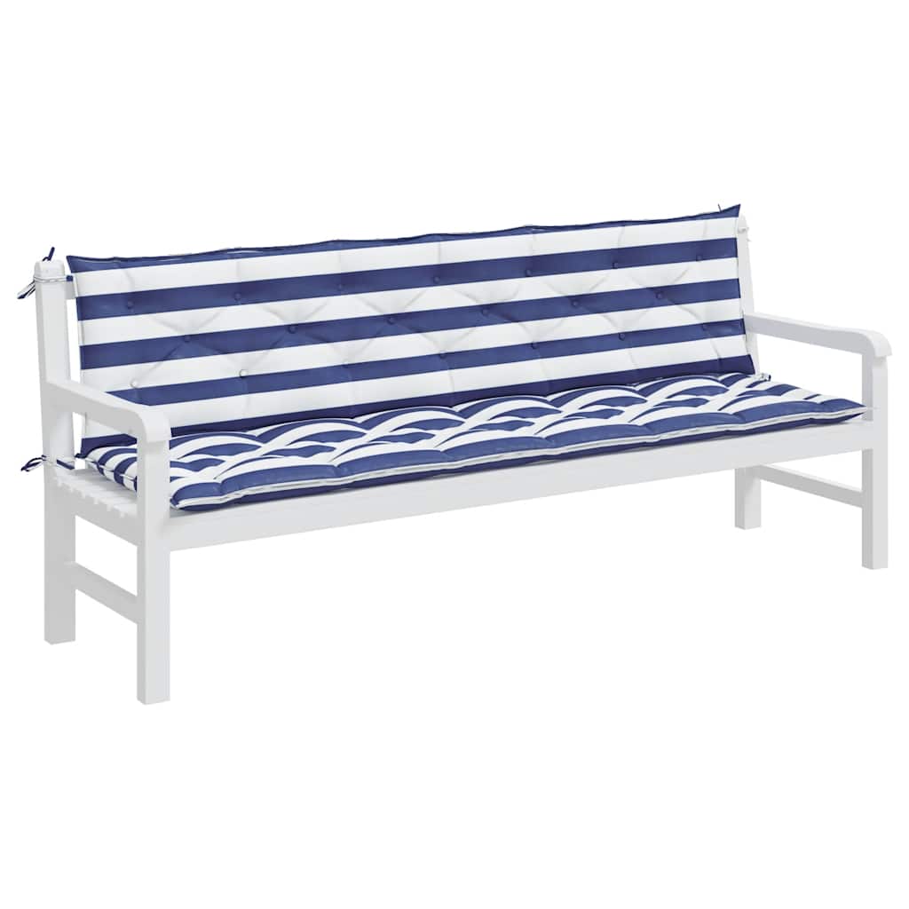 Almofadões p/ banco jardim 2 pcs 200x50x7 cm tecido azul/branco