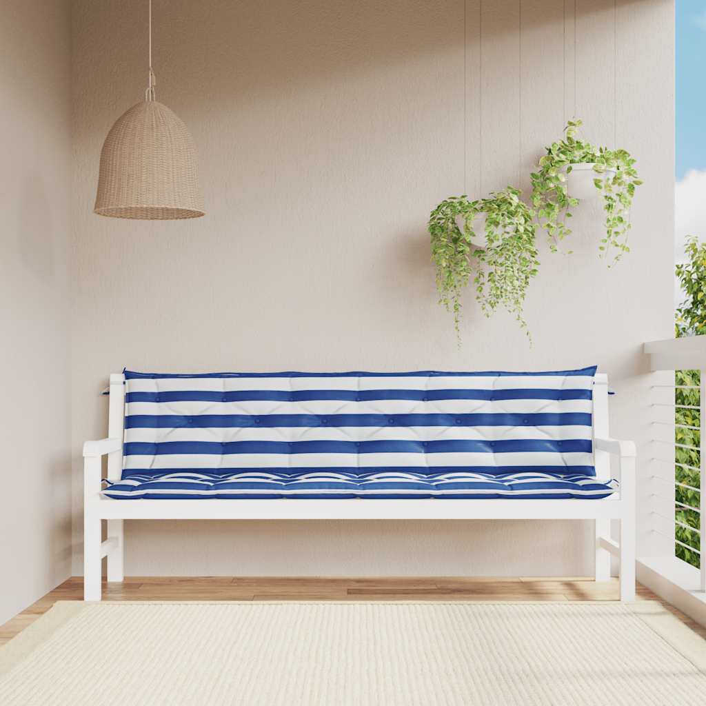 Almofadões p/ banco jardim 2 pcs 200x50x7 cm tecido azul/branco