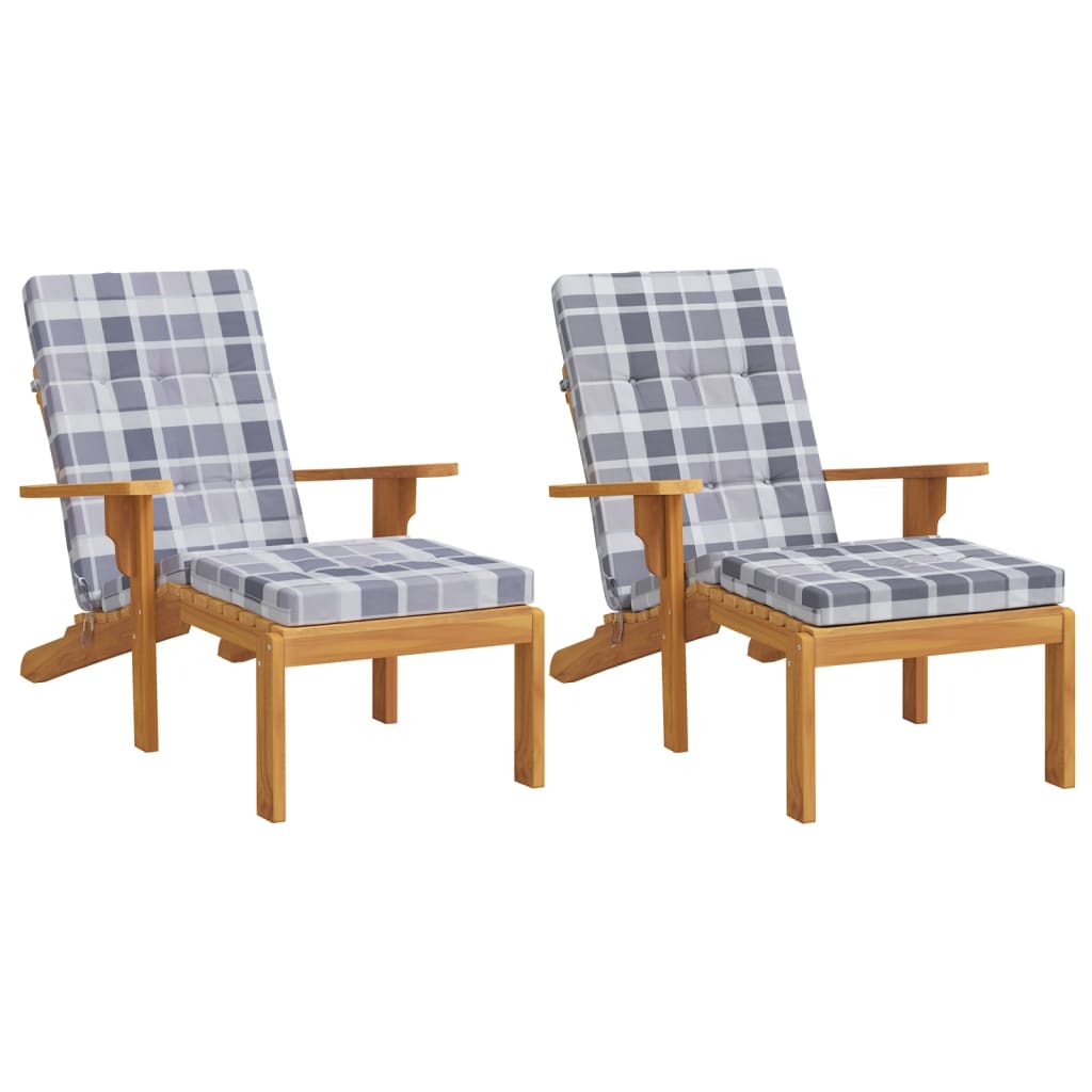 Almofadões p/ cadeira terraço 2 pcs tecido oxford xadrez cinza