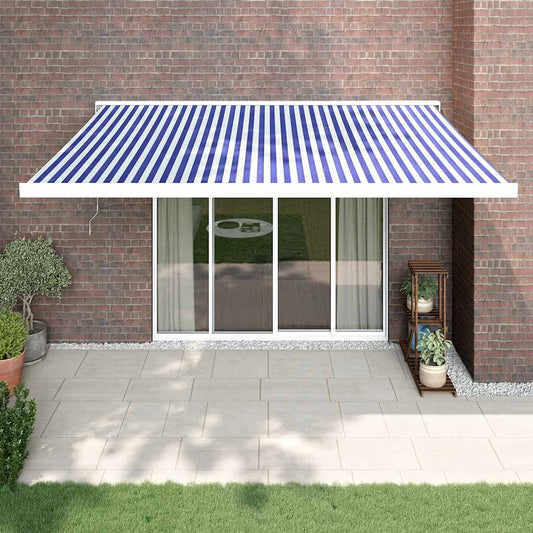 Toldo retrátil 4x3 m tecido e alumínio azul e branco