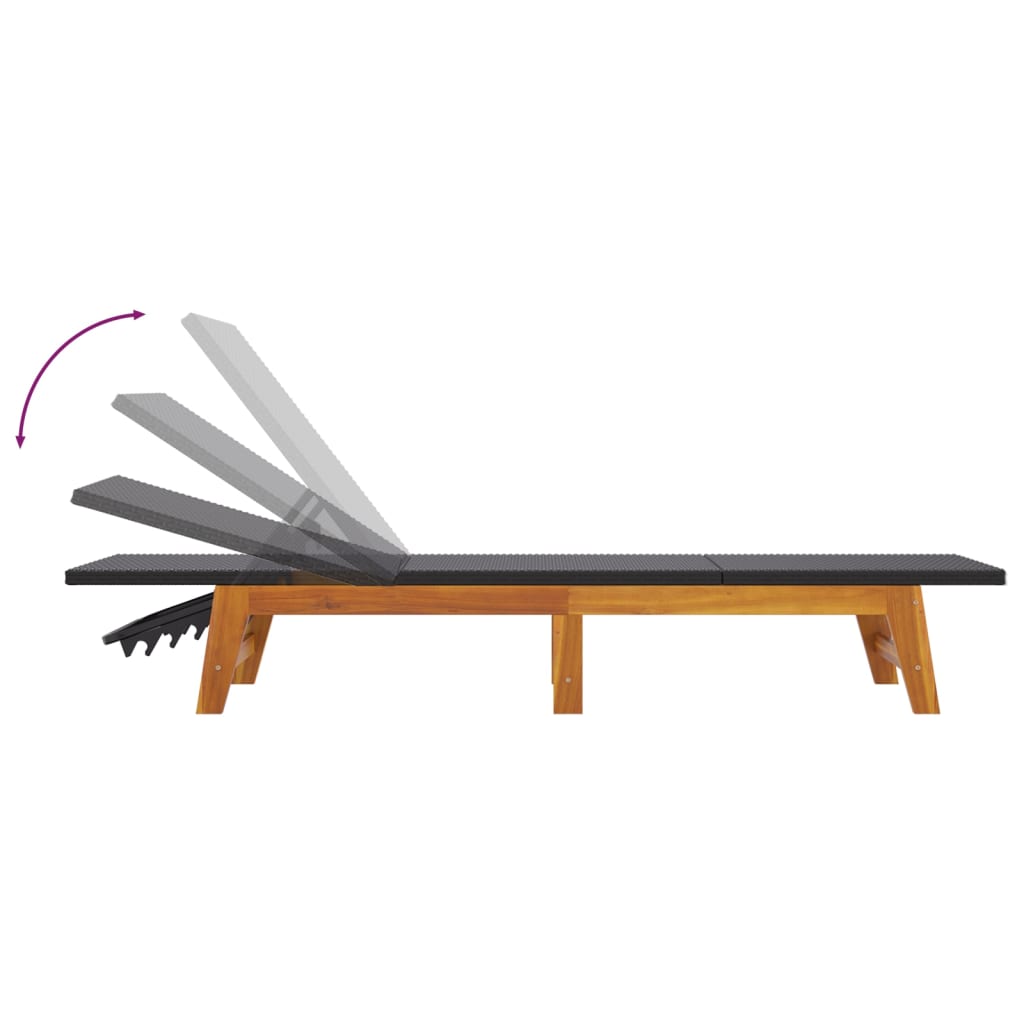 Espreguiçadeira com mesa vime PE e madeira de acácia maciça