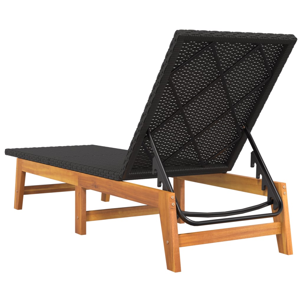 Espreguiçadeira com mesa vime PE e madeira de acácia maciça