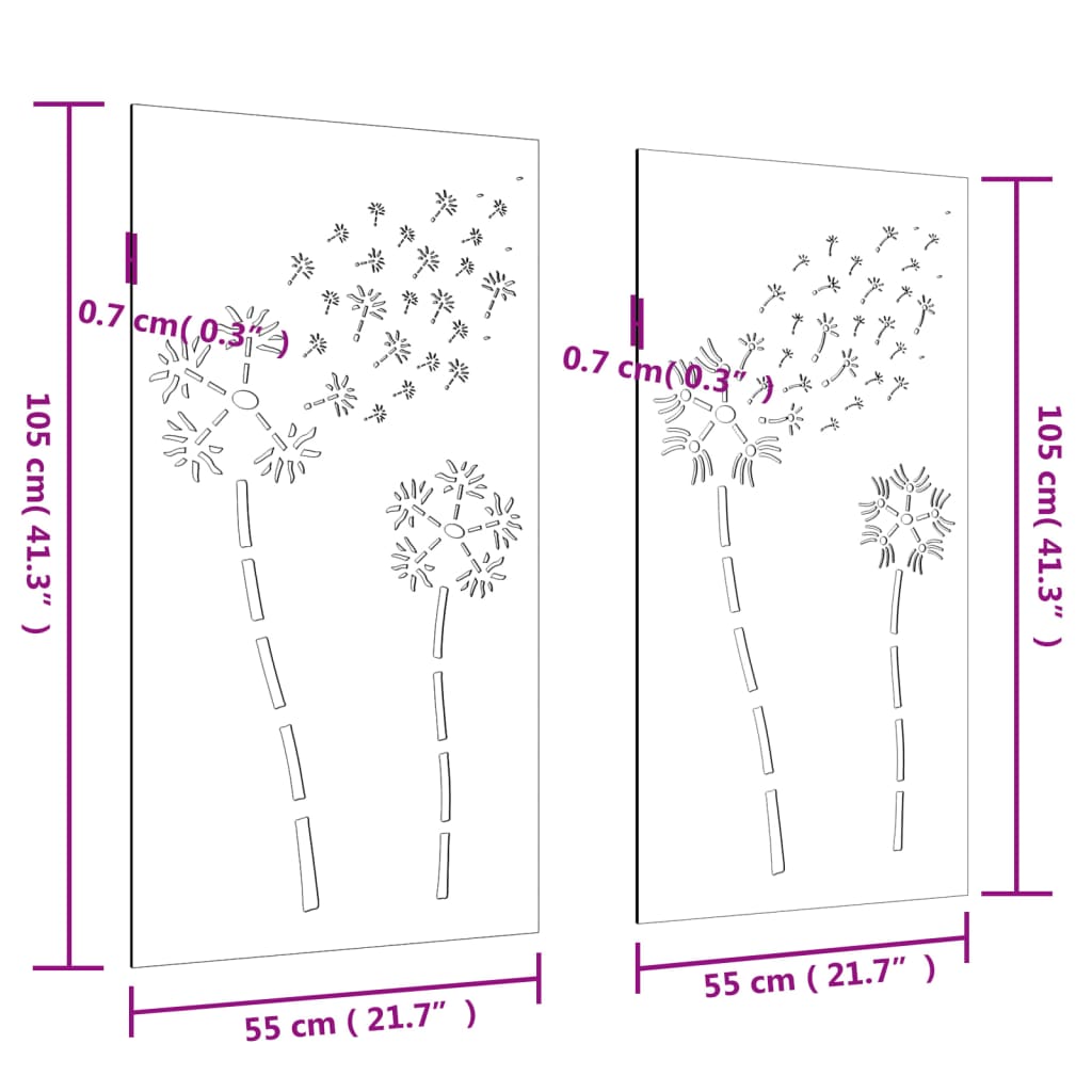 Decorações p/ muro de jardim 2 pcs aço corten design flores