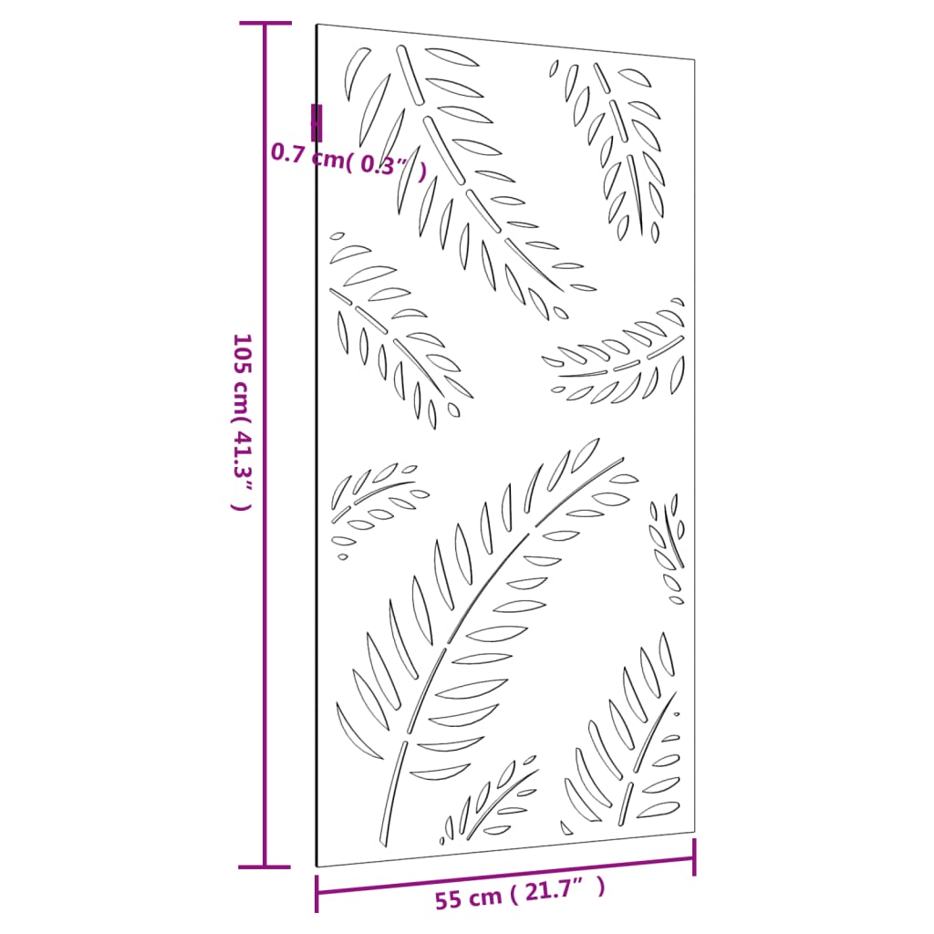 Decoração p/ muro de jardim 105x55 cm aço corten design folhas