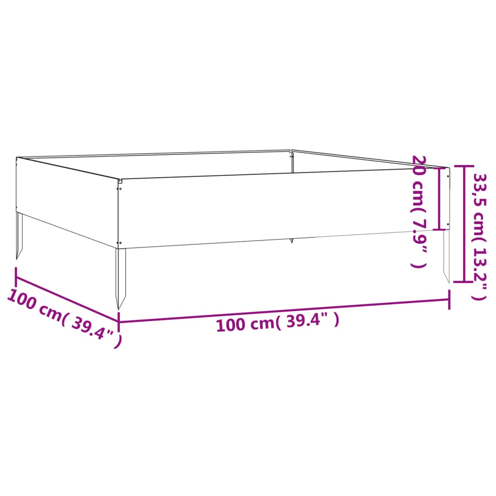 Canteiro elevado de jardim 100x100x33,5 cm aço corten