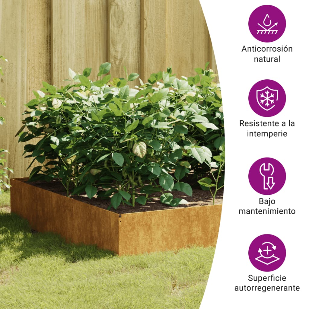Canteiro elevado de jardim 100x100x33,5 cm aço corten