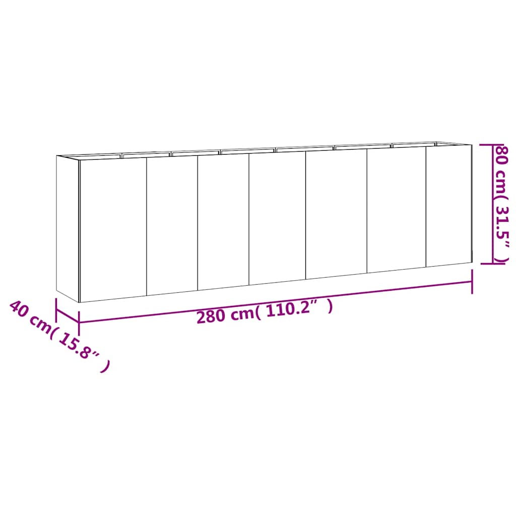 Canteiro elevado de jardim 280x40x80 cm aço corten