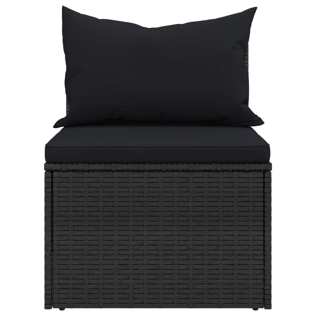 Sofás de centro p/ jardim c/ almofadões 2 pcs vime PE preto