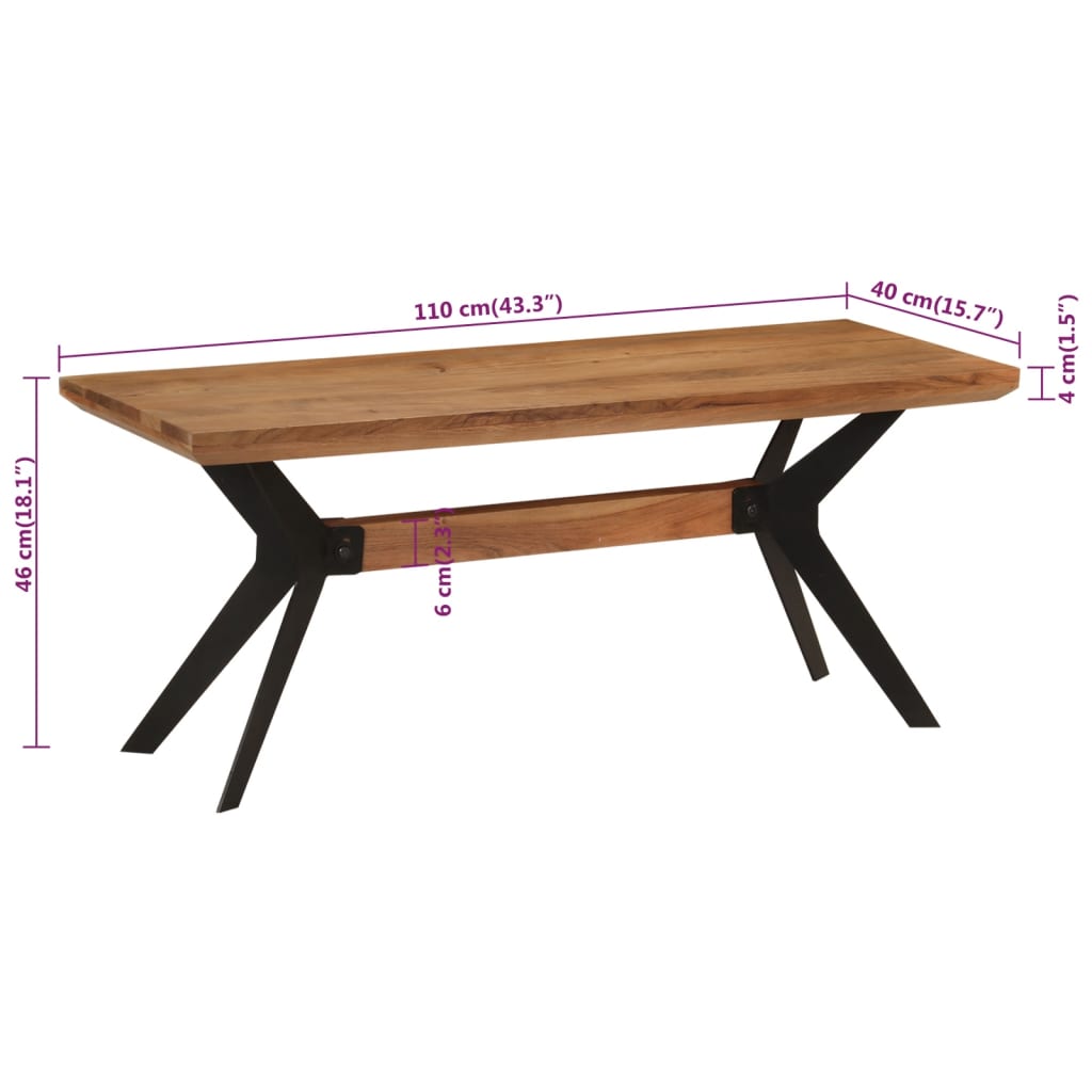 Banco de jantar 110x40x46 cm madeira de acácia maciça e aço