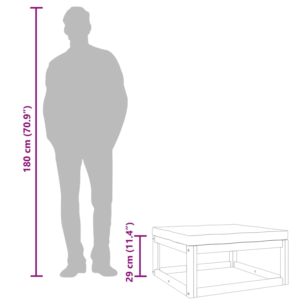 Apoio pés jardim acácia maciça c/ almofadão cinza-acastanhado