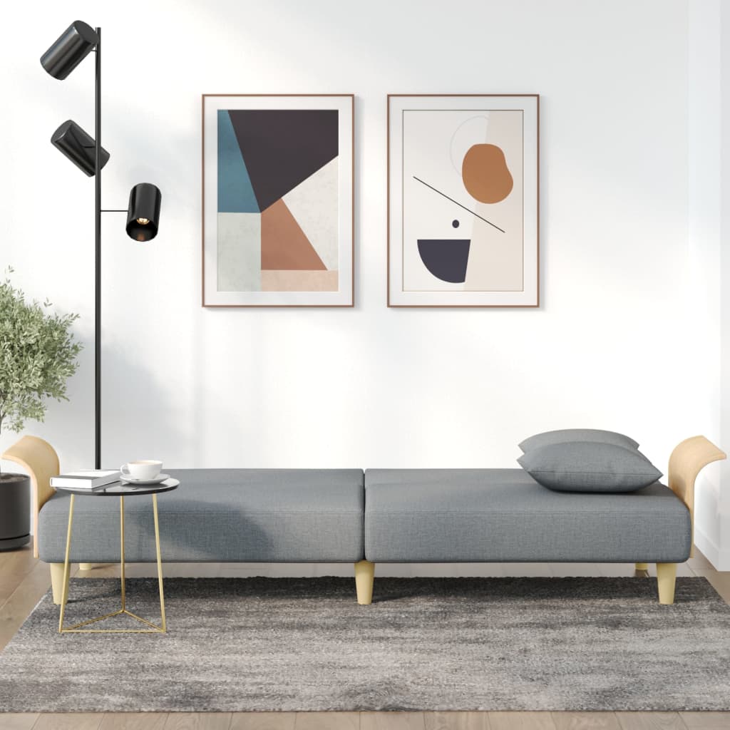 Sofá-cama com apoio de braços tecido cinzento-claro