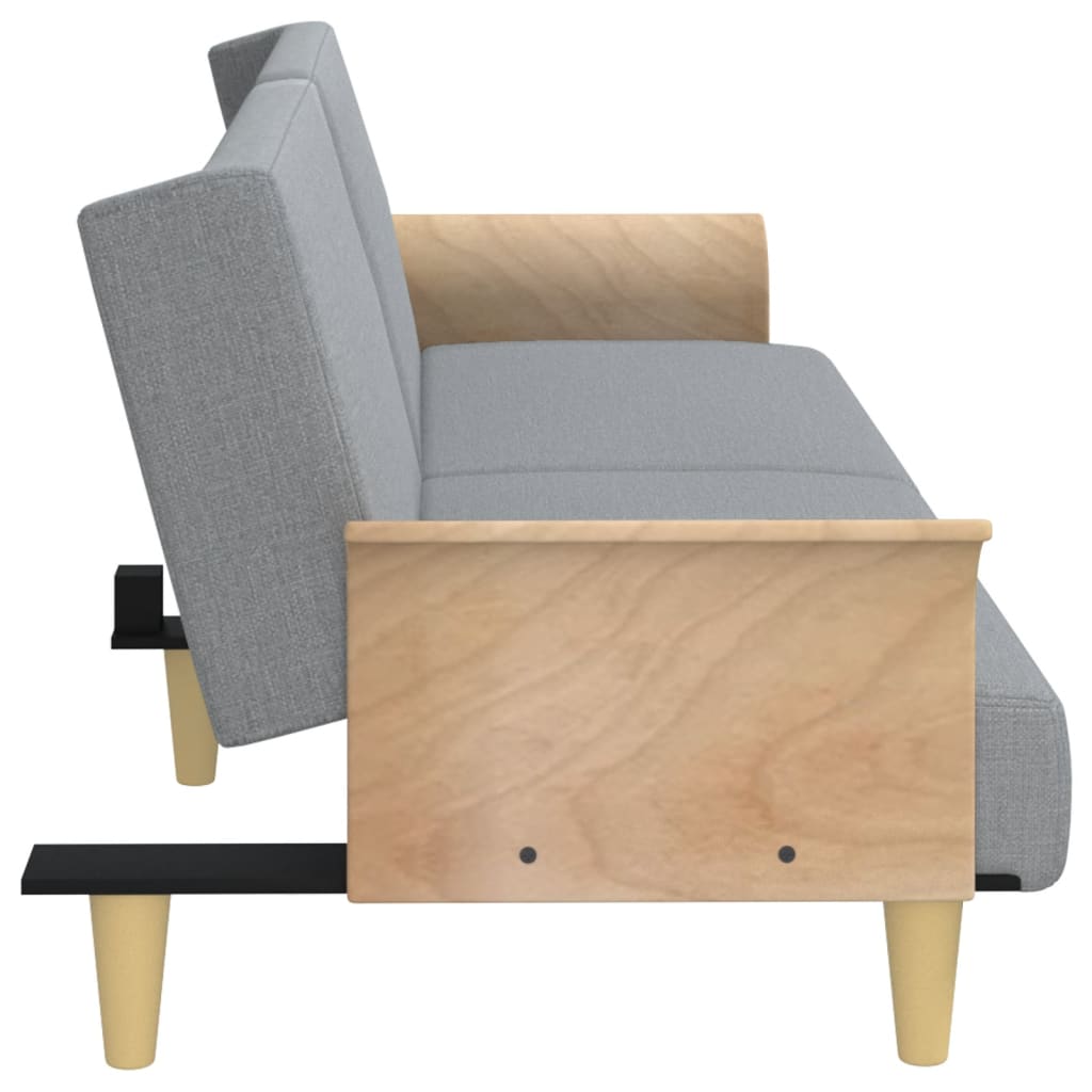 Sofá-cama com apoio de braços tecido cinzento-claro