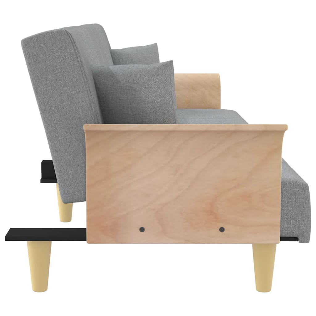 Sofá-cama com apoio de braços tecido cinzento-claro