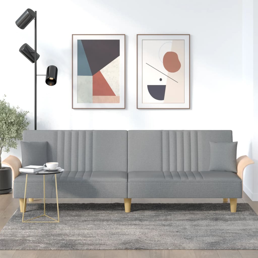 Sofá-cama com apoio de braços tecido cinzento-claro