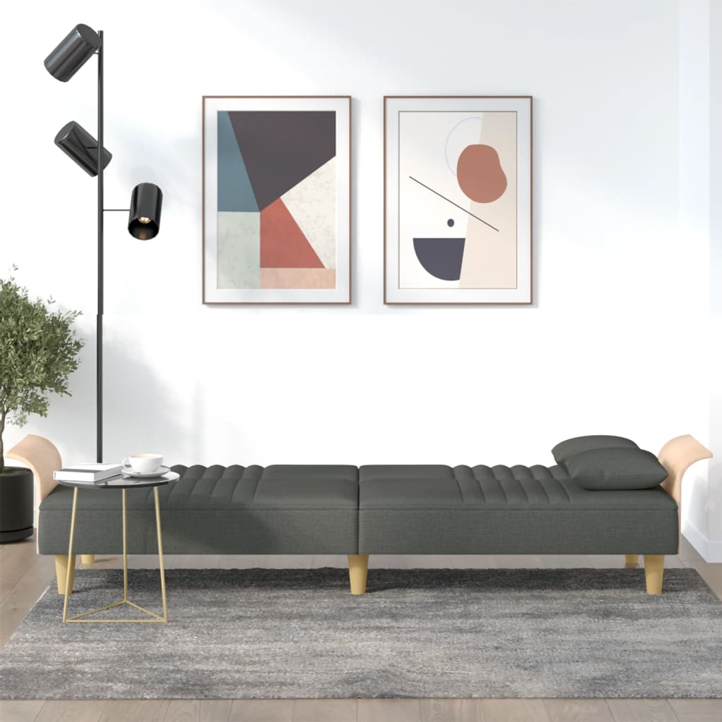 Sofá-cama com apoio de braços tecido cinzento-escuro