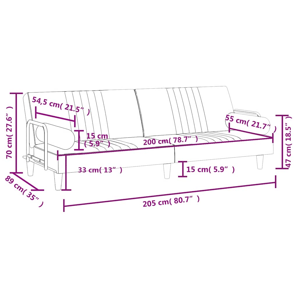 Sofá-cama com apoio de braços veludo azul