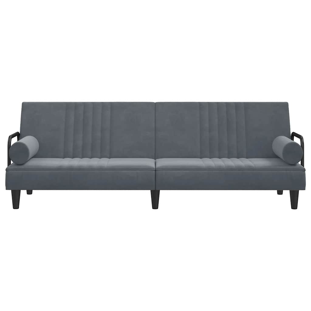 Sofá-cama com apoio de braços veludo cinzento-escuro