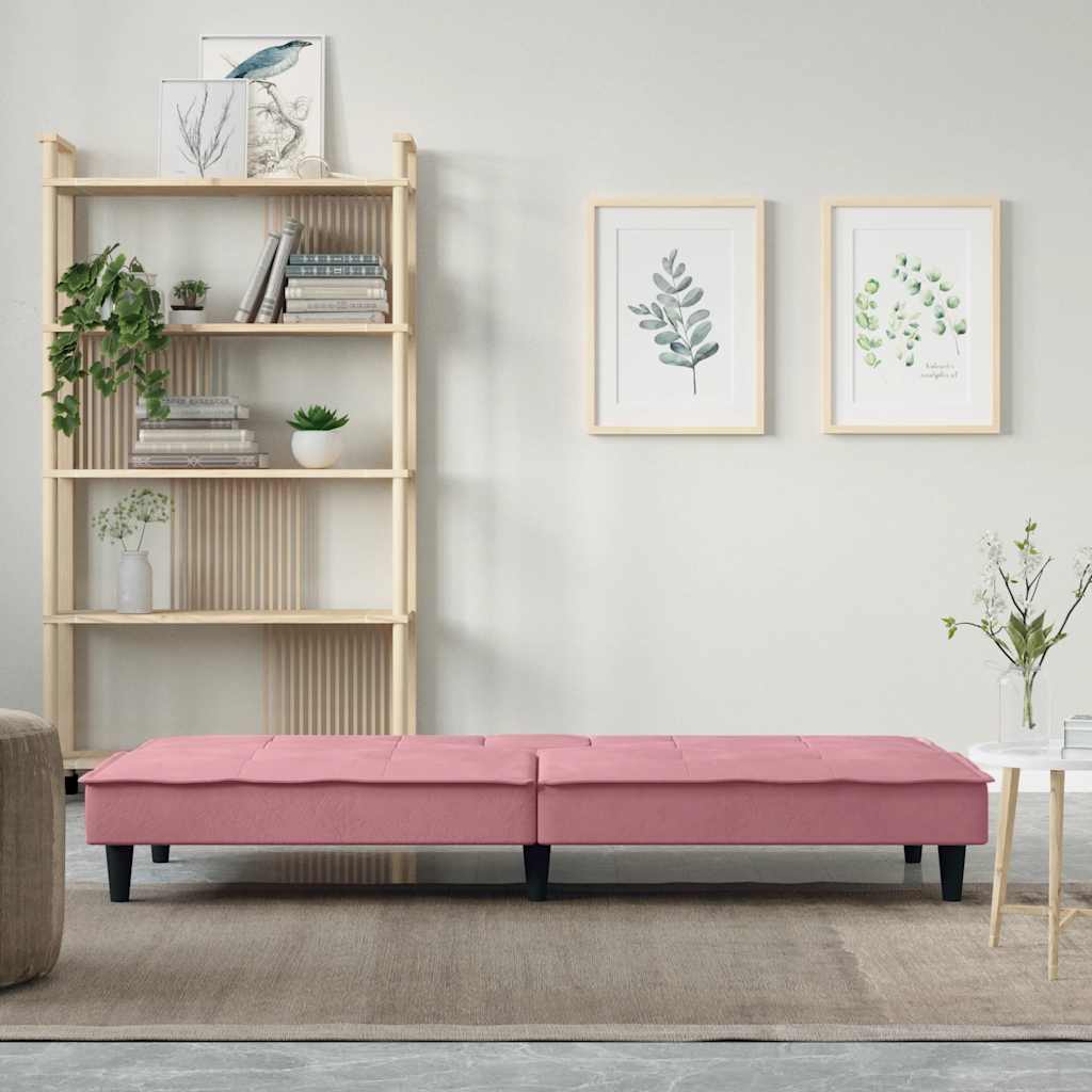 Sofá-cama com suporte para copos veludo rosa