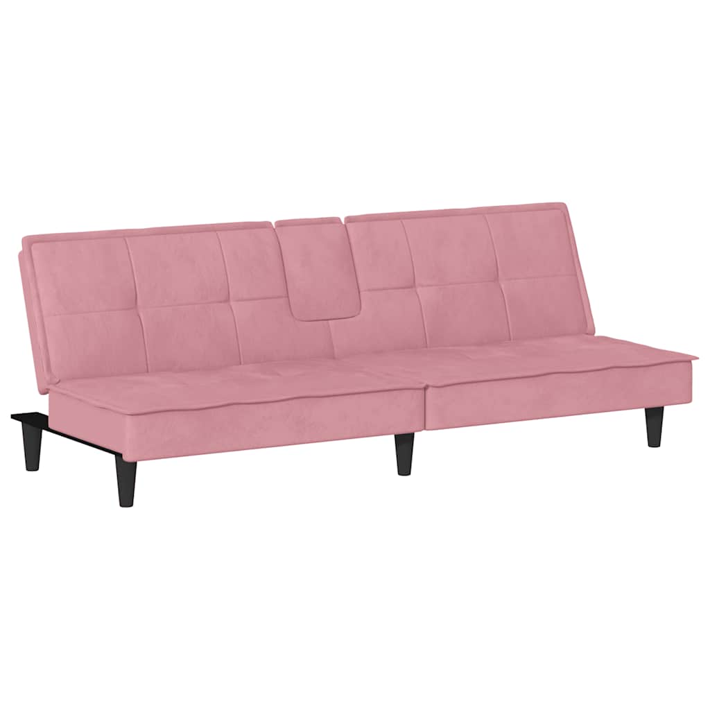Sofá-cama com suporte para copos veludo rosa