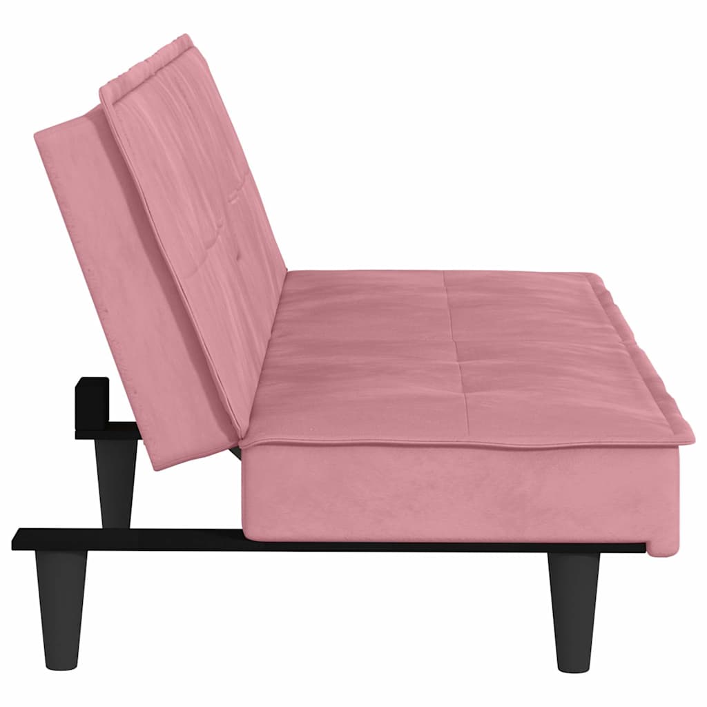 Sofá-cama com suporte para copos veludo rosa
