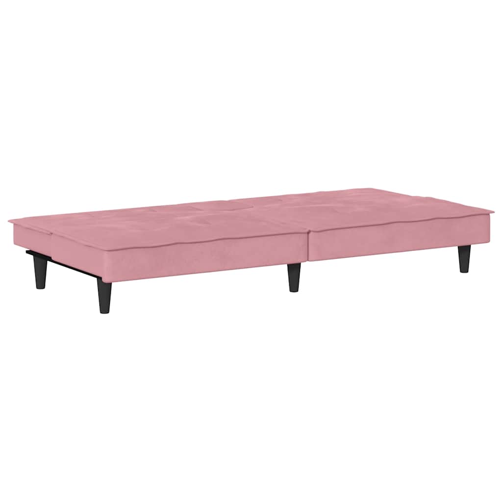Sofá-cama com suporte para copos veludo rosa