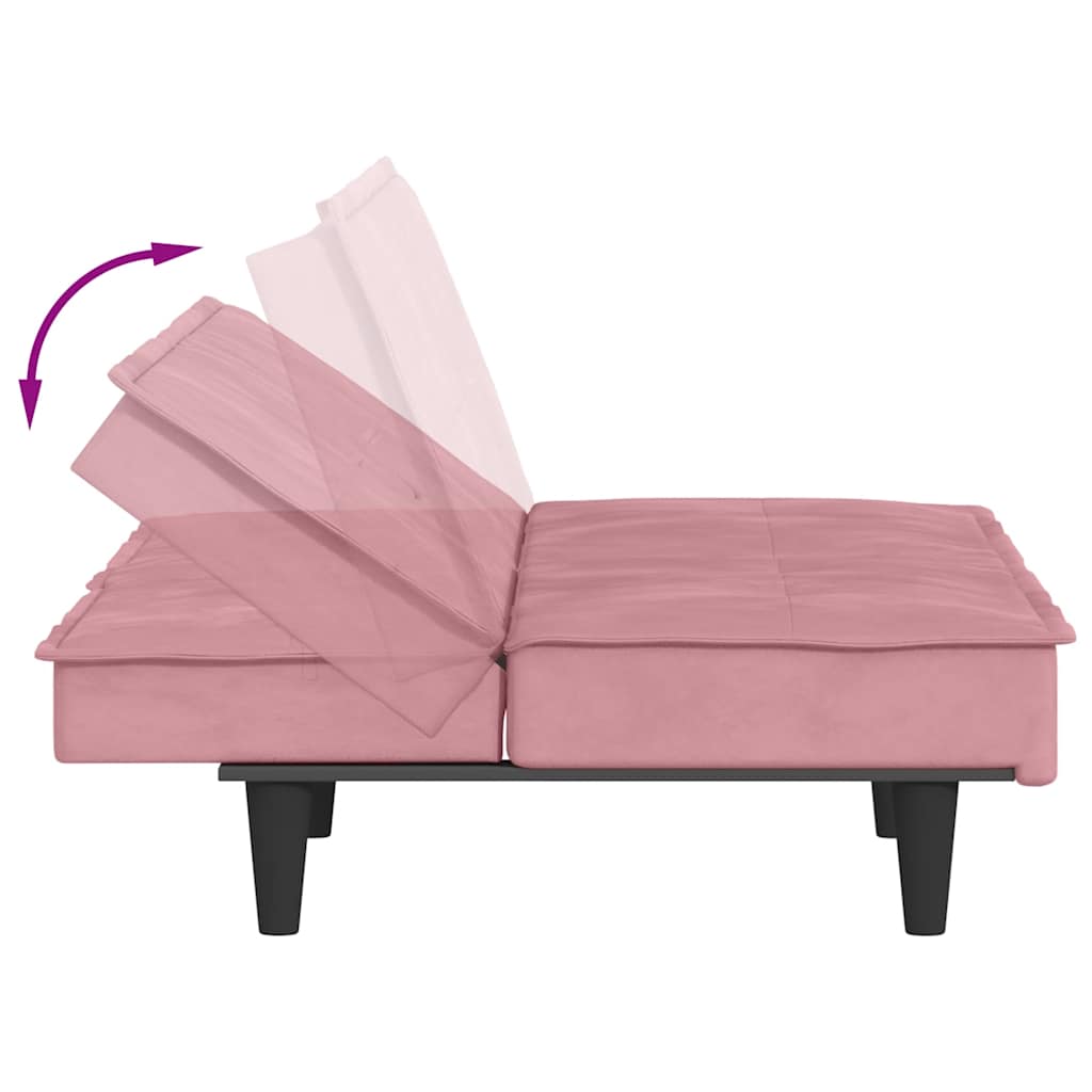 Sofá-cama com suporte para copos veludo rosa