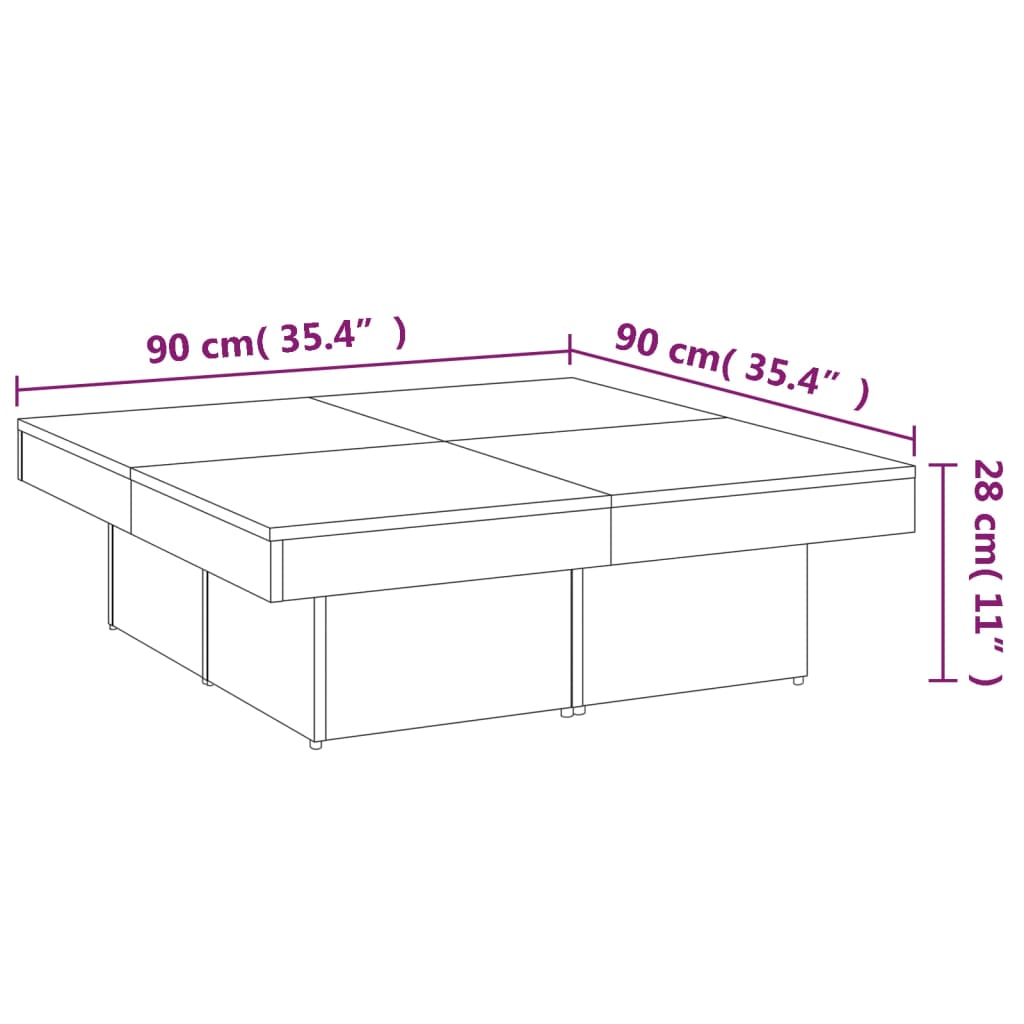Mesa de centro 90x90x28 cm derivados de madeira carvalho fumado