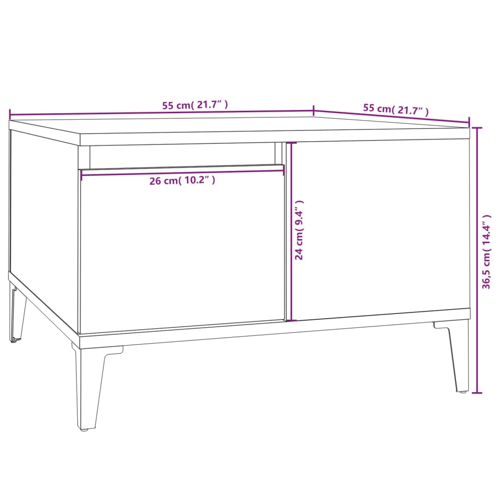 Mesa de centro 55x55x36,5 cm derivados de madeira branco