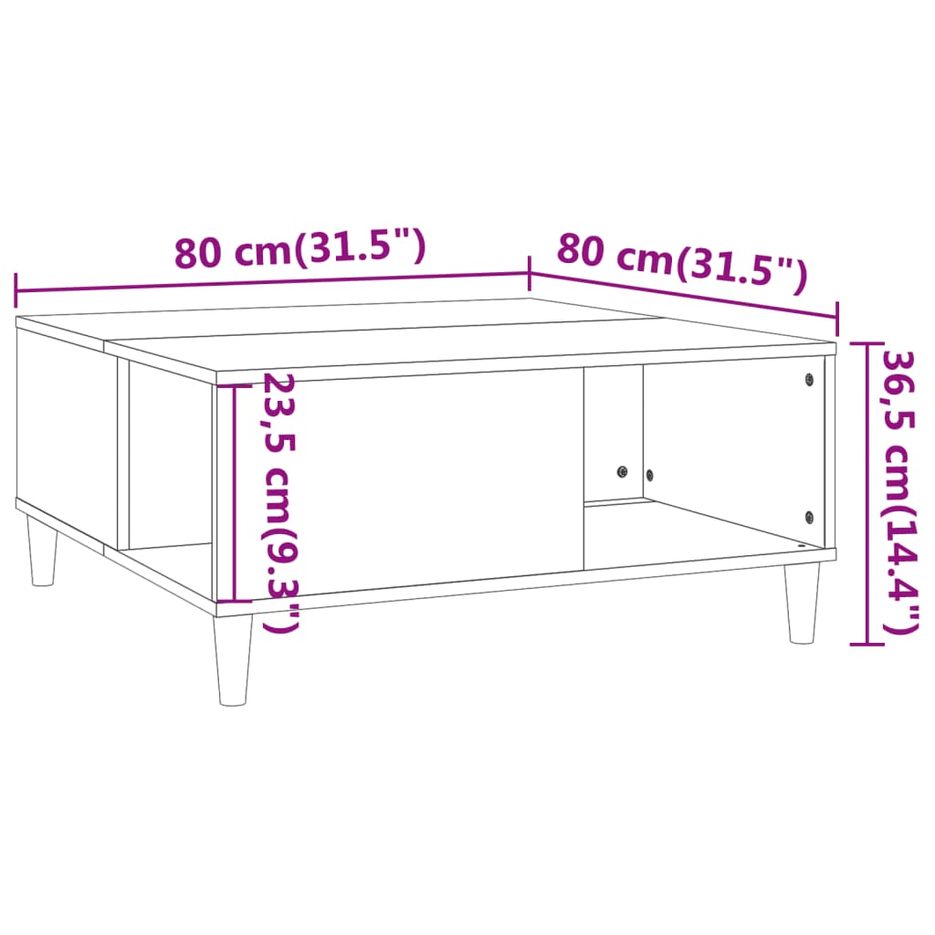 Mesa de centro 80x80x36,5 cm derivados madeira cinzento sonoma