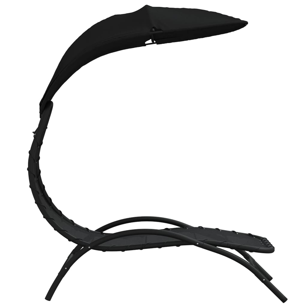Espreguiçadeira com toldo 167x80x195 cm tecido e aço preto
