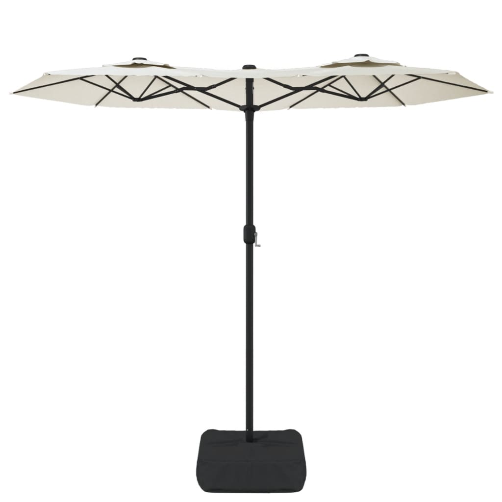 Guarda-sol de jardim com cabeça dupla 316x145 cm branco areia