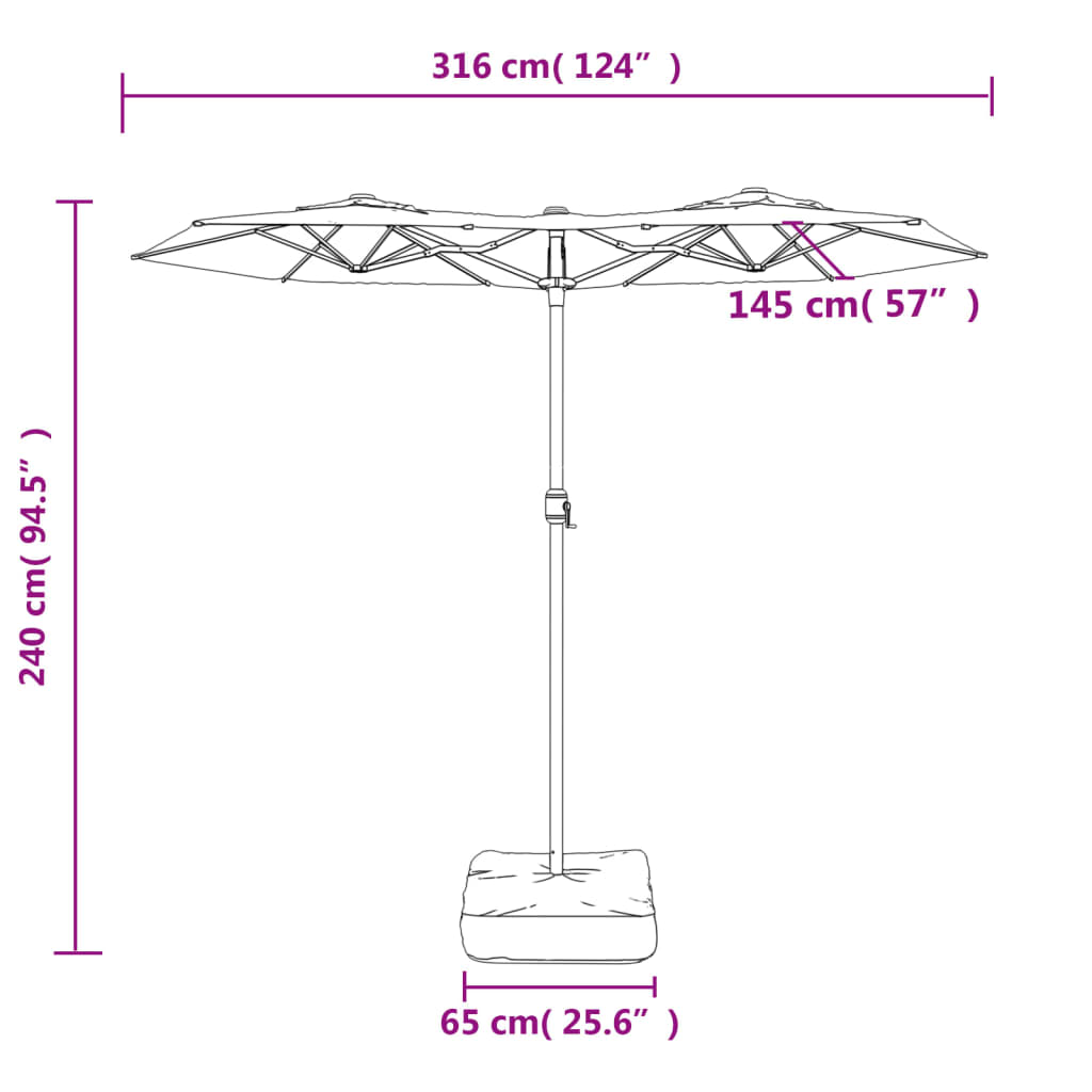 Guarda-sol de jardim com cabeça dupla 316x145 cm verde