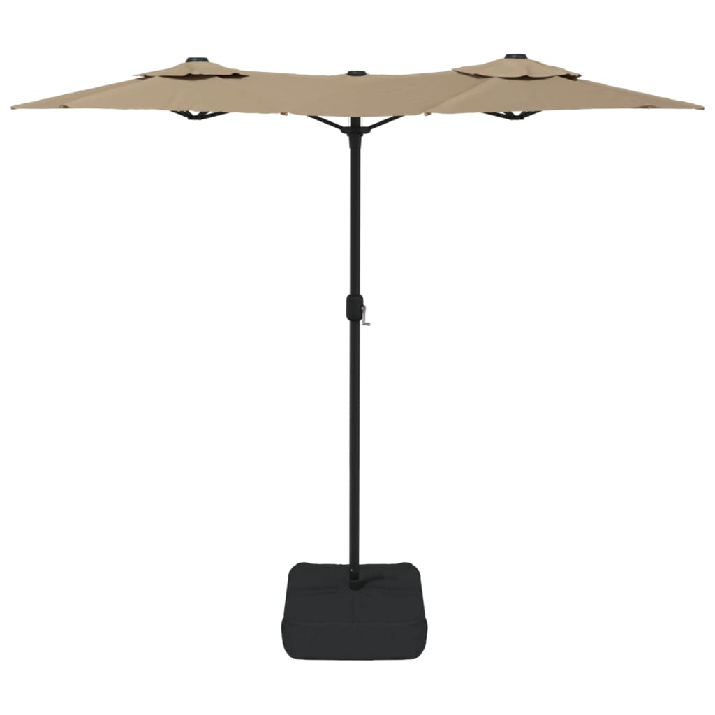 Guarda-sol jardim c/ cabeça dupla 316x145 cm cinza-acastanhado