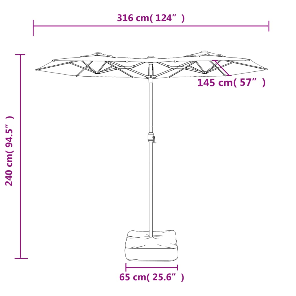 Guarda-sol de jardim com cabeça dupla 316x145 cm bordô