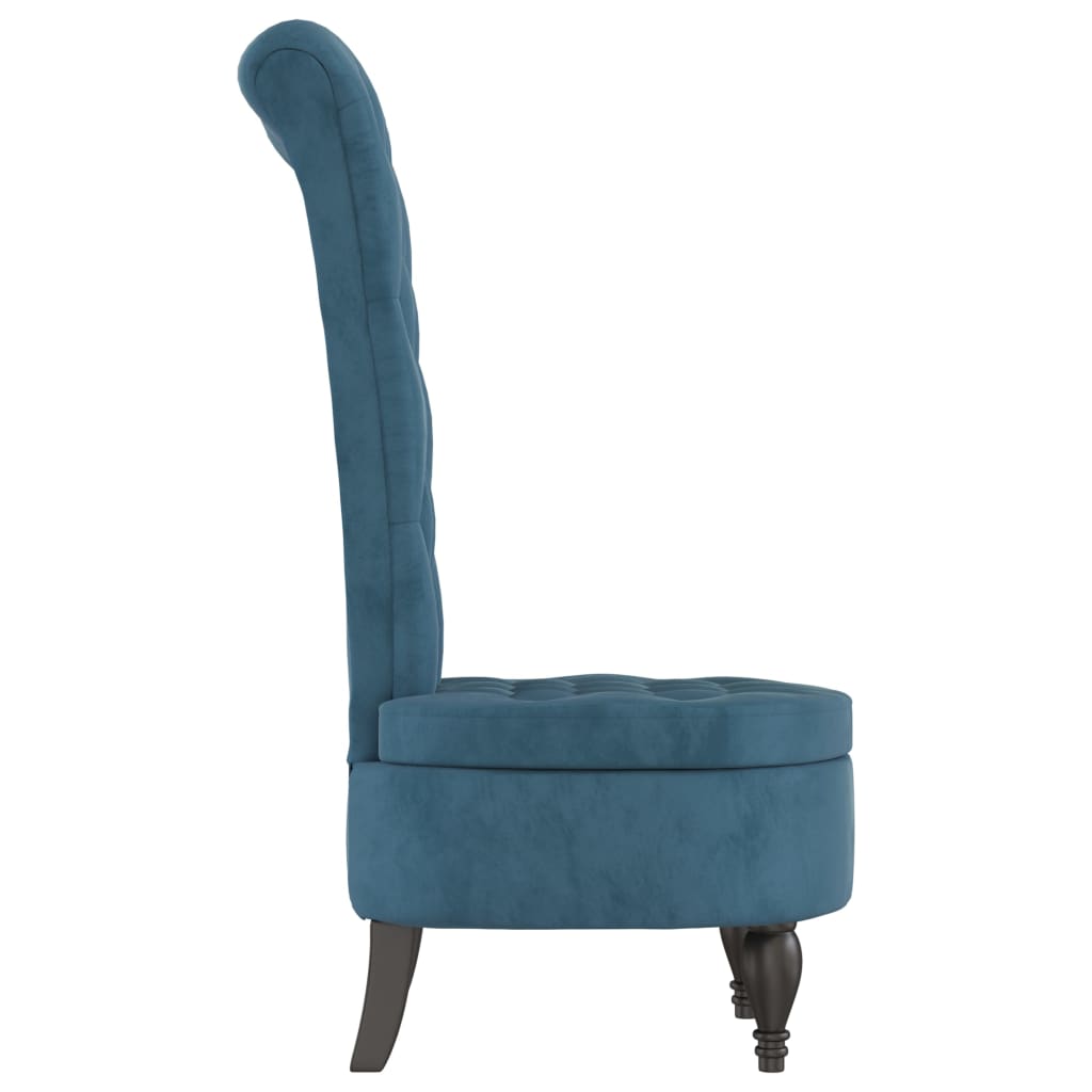 Cadeirão com encosto alto veludo azul design de botões