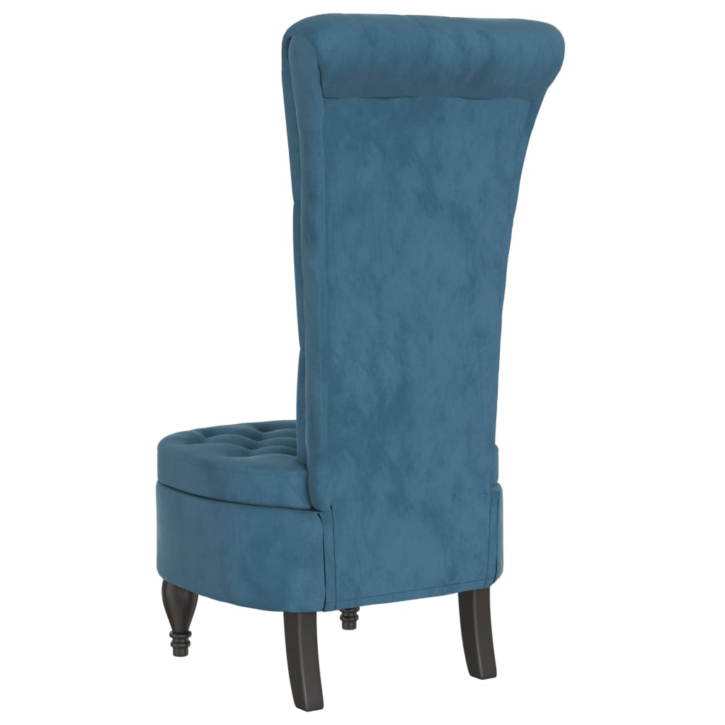 Cadeirão com encosto alto veludo azul design de botões