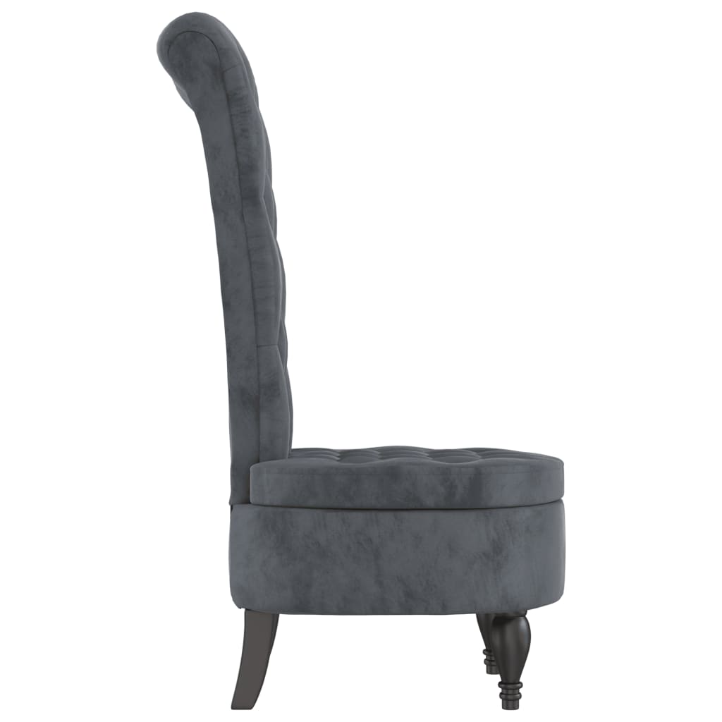 Cadeirão c/ encosto alto veludo cinzento-escuro design botões