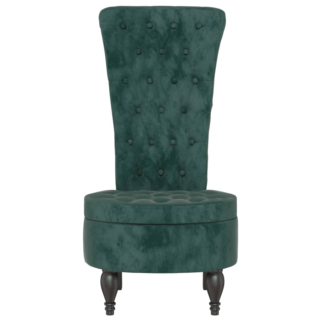 Cadeirão c/ encosto alto veludo verde-escuro design de botões