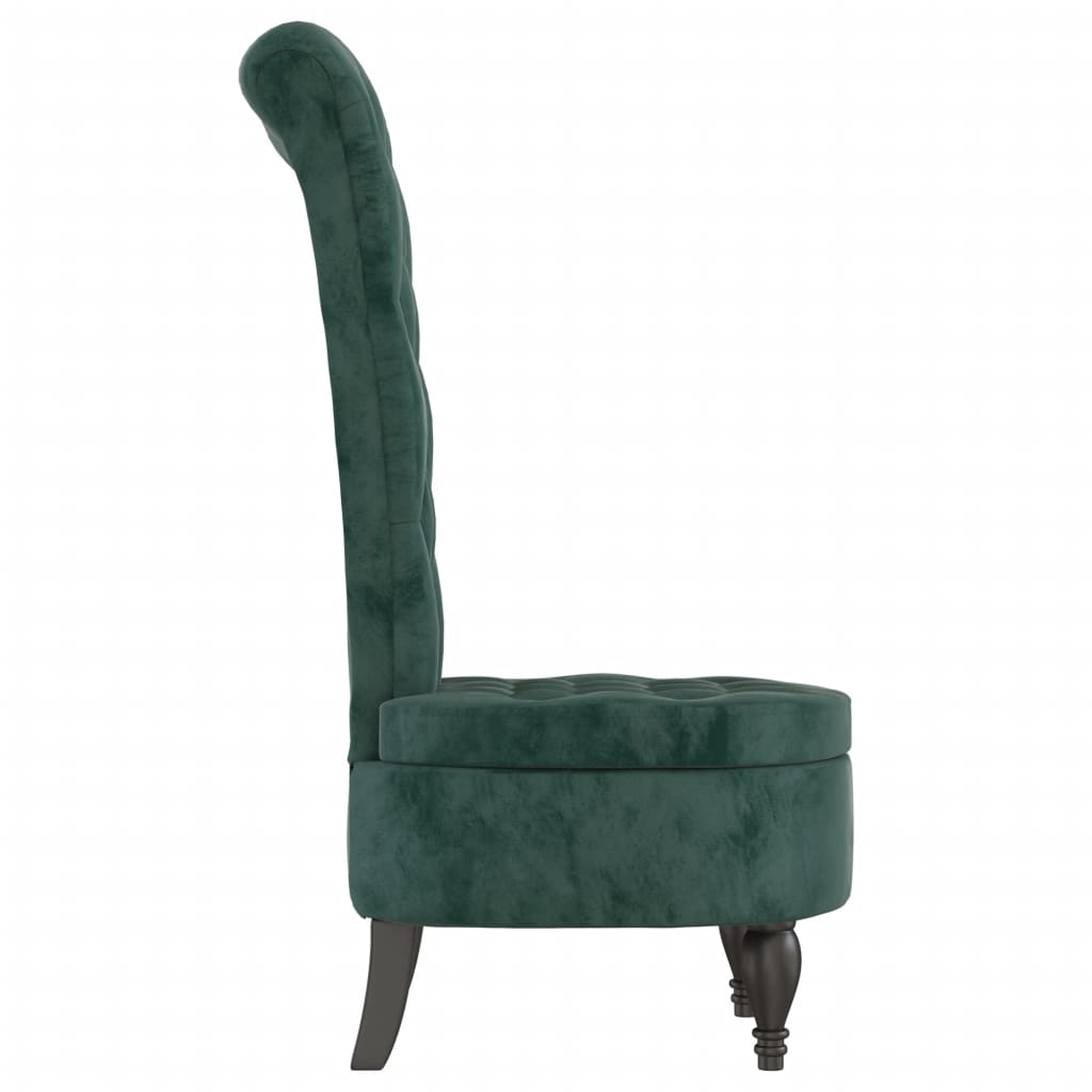 Cadeirão c/ encosto alto veludo verde-escuro design de botões